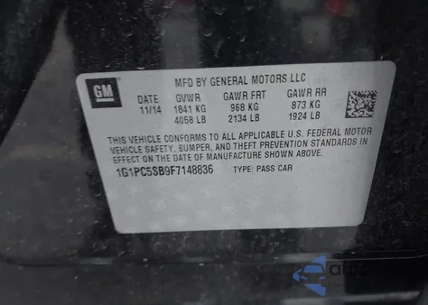 2015 Chevrolet Cruze 1Lt Auto from USA, damaged, VIN 1G1PC5SB9F7148836